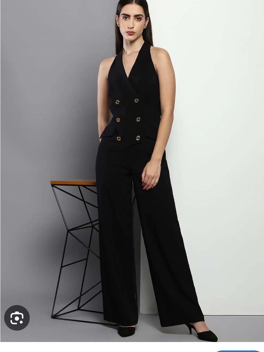 Calvin Klein Black Sleeveless Double-Breasted Jumpsuit with Gold Buttons